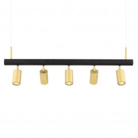 Watson Linear Island 5L Pendant, Matt Black & Satin Brass